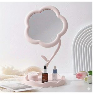 Flower shaped makeup mirror with stand for vanity decor, aesthetic tabletop mirror for dressing table